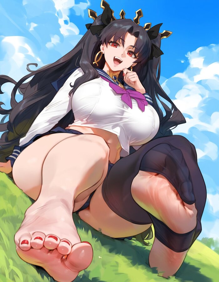 Kiss Your Goddess - NSFW, Art, Anime, Anime art, Hand-drawn erotica, Erotic, Fate, Fate grand order, Ishtar, Neural network art, Foot fetish, Twitter (link), Extra thicc