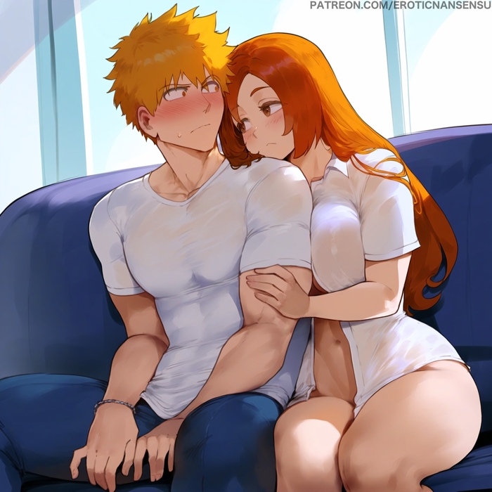 Continuation of the post Orihime - NSFW, Art, Anime, Anime art, Hand-drawn erotica, Erotic, Neural network art, Bleach, Orihime Inoue, Extra thicc, Twitter (link), Kurosaki Ichigo, Reply to post