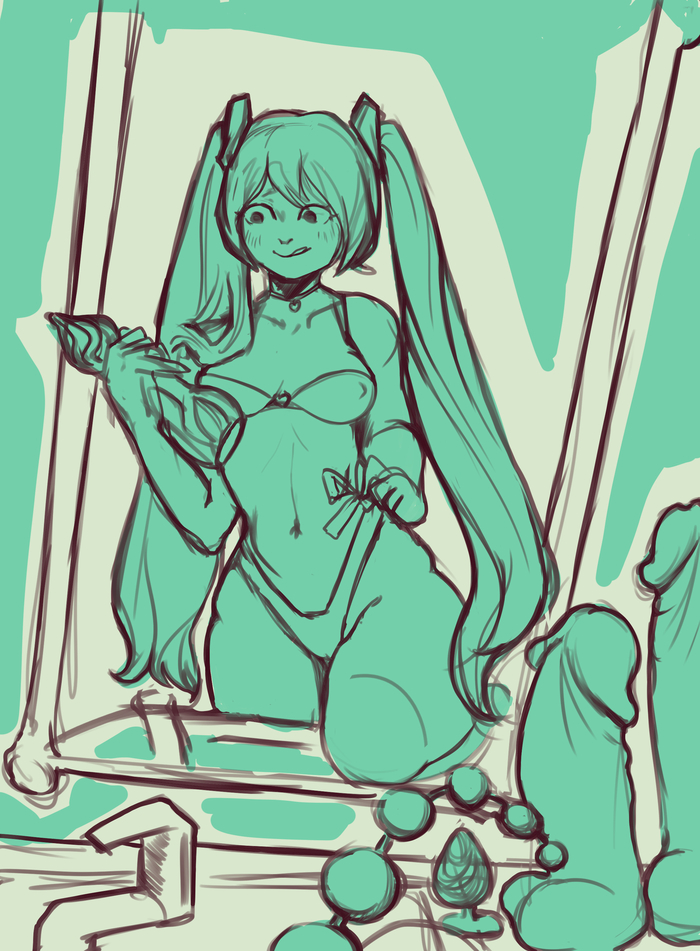 Would you finally take off your panties with Miku? - NSFW, My, Erotic, Hatsune Miku, Art, Vocaloid, Hand-drawn erotica, Underwear, Sketch, Characters (edit), Sexuality, Sexy costume, Sexual preoccupation, Bath, Artist, Digital drawing, Anime art, Anime