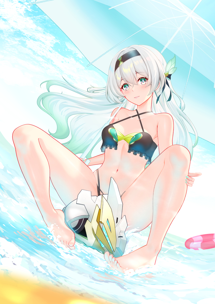 Firefly - NSFW, Anime art, Anime, Honkai: Star Rail, Firefly (Honkai: Star Rail), Sea, Umbrella