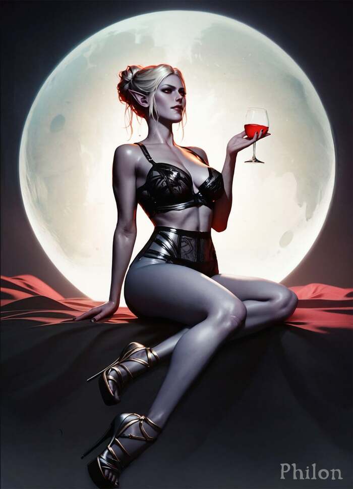 Woman in black - NSFW, Girls, Games, Game art, Baldur’s Gate 3, Minthara, Underwear, High heels, Goblets, Wine