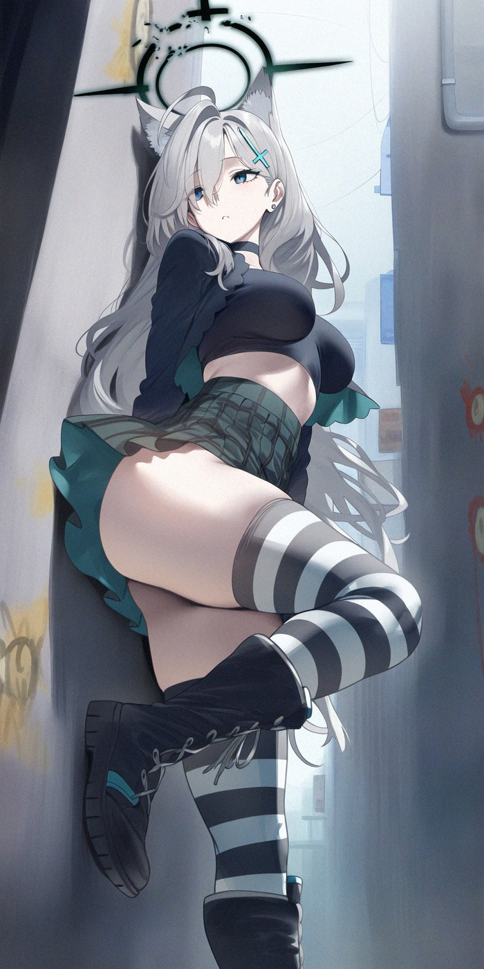 Shiroko - NSFW, Anime, Anime art, Art, Girls, Games, Blue archive, Shiroko Terror, Sunaookami shiroko, Animal ears, Booty, Twitter (link)