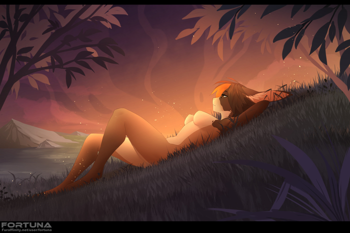 Summer evening - NSFW, Furry, Anthro, Art, Furotica, Furry rabbit, Fortuna