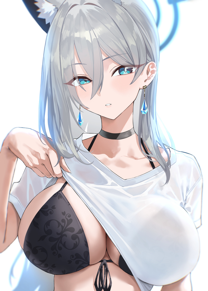 Shows - NSFW, Anime, Anime art, Blue archive, Shiroko Terror, Animal ears, Boobs, Bra, Choker