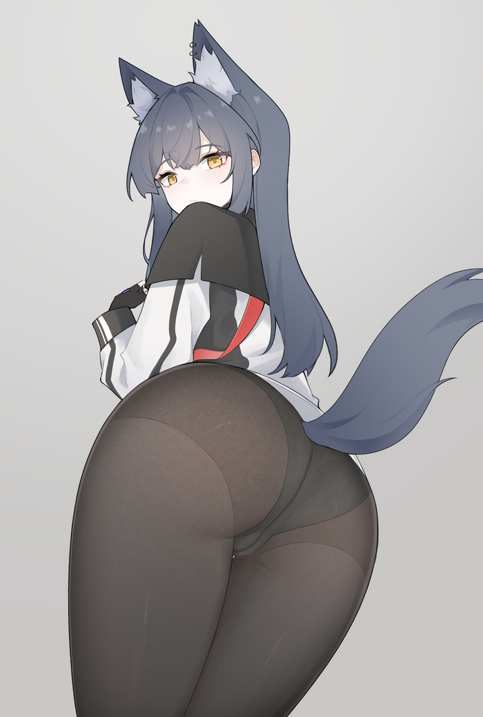 Texas - NSFW, Anime art, Anime, Arknights, Texas (Arknights), Animal ears, Booty, Tights, Pantsu, Tail, Longpost