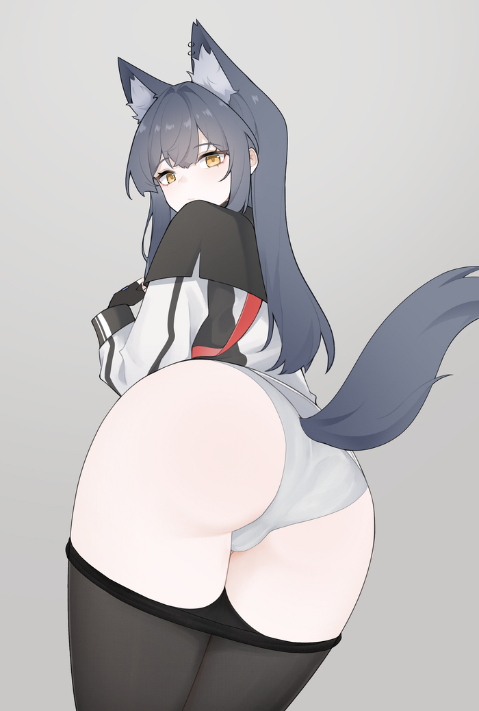 Texas - NSFW, Anime art, Anime, Arknights, Texas (Arknights), Animal ears, Booty, Tights, Pantsu, Tail, Longpost