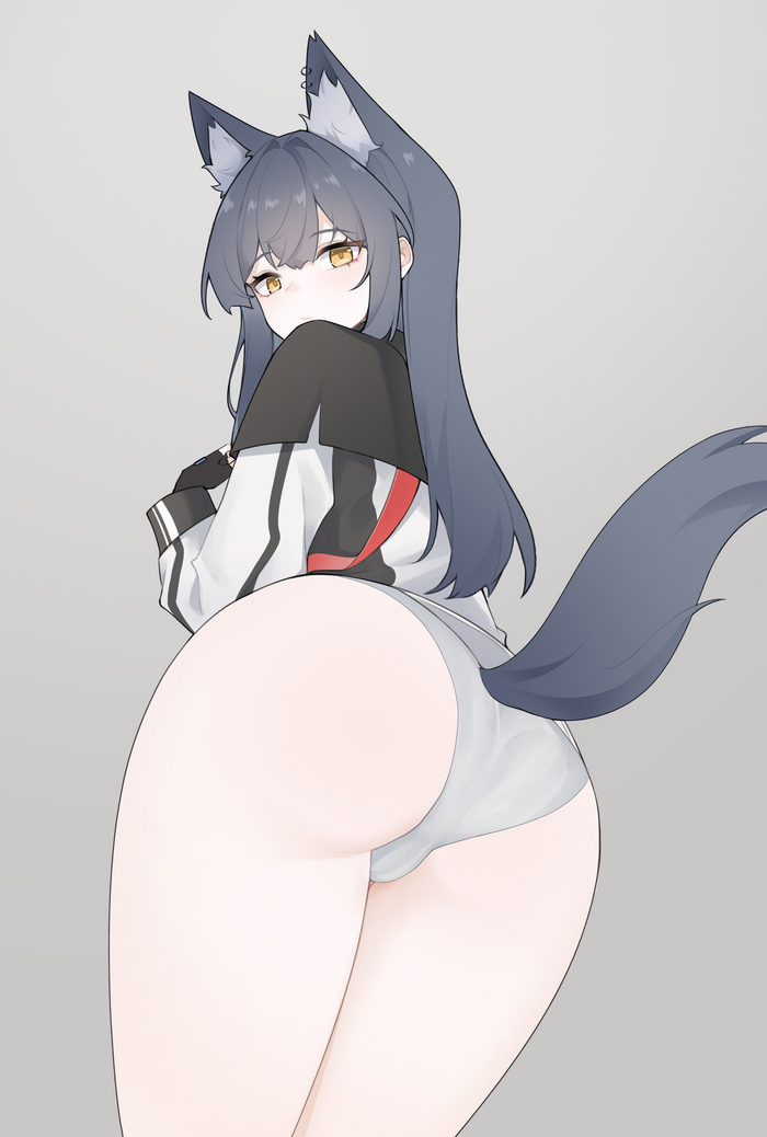 Texas - NSFW, Anime art, Anime, Arknights, Texas (Arknights), Animal ears, Booty, Tights, Pantsu, Tail, Longpost