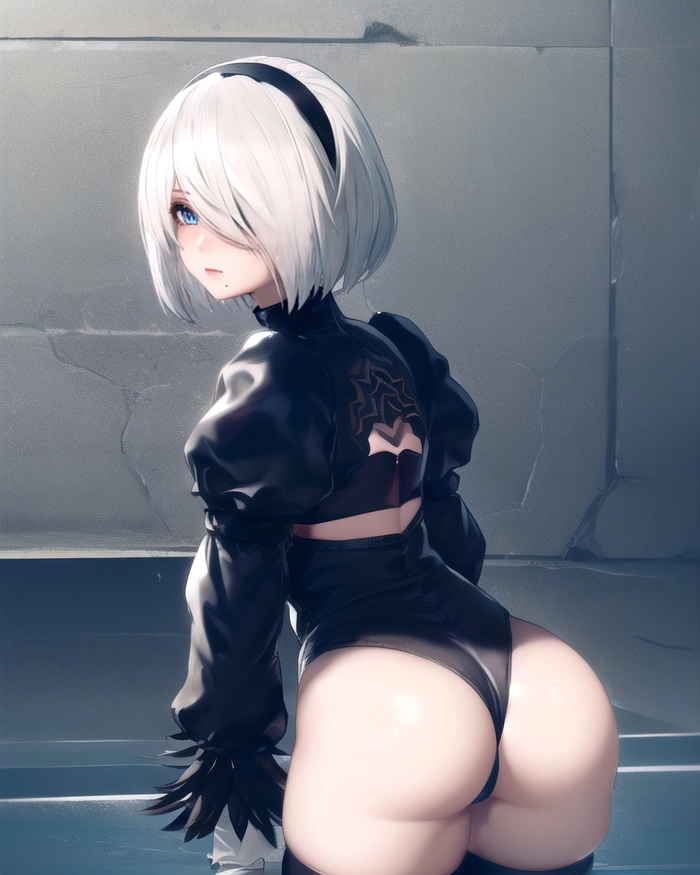 2B NieR: Automata - NSFW, Моё, Stable Diffusion, Арты нейросетей, NIER Automata, Попа