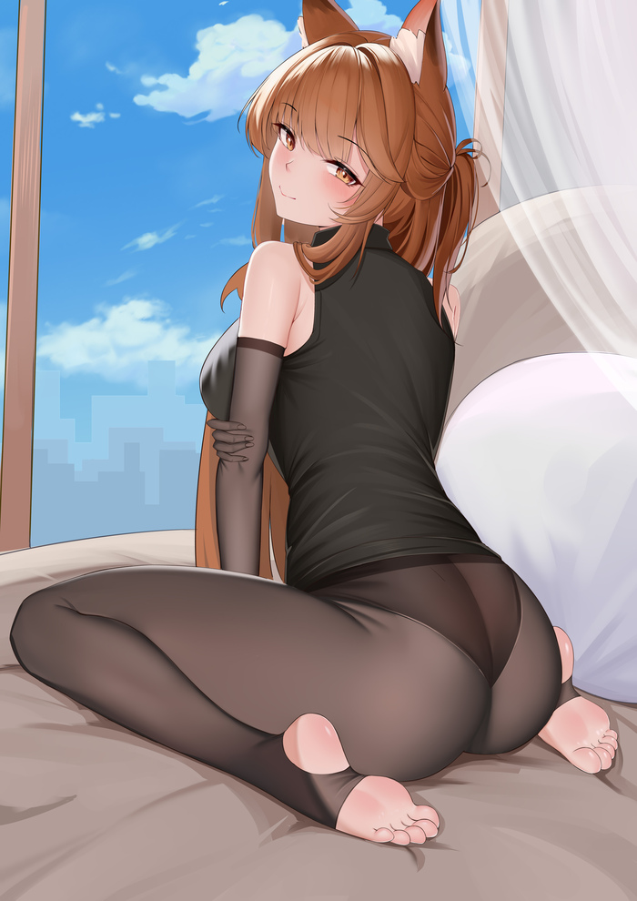 Franka - NSFW, Anime art, Anime, Arknights, Franka, Animal ears, Booty, Tights, Pantsu, Feet, Longpost