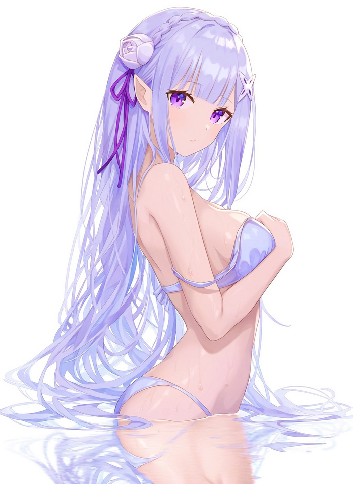 Emilia - NSFW, Аниме, Сиськи, Anime Art, Купальник, Попа, Re:Zero Kara, Emilia