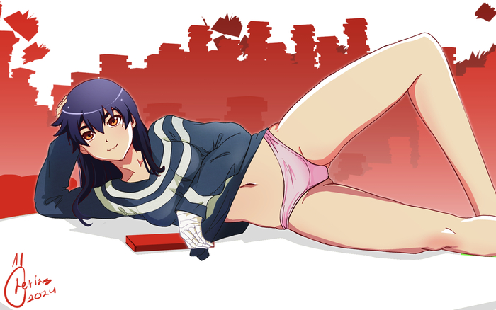 Kanbaru - NSFW, Эротика, Девушки, Аниме, Anime Art, Рисованная эротика, Арт, Kanbaru Suruga, Monogatari series, Панцу