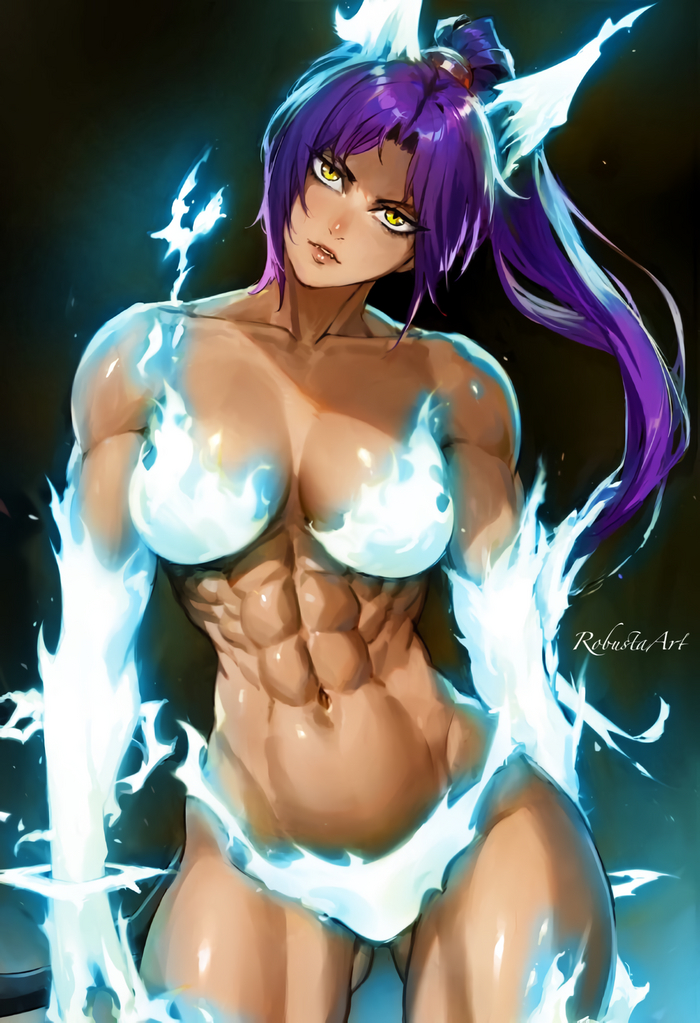 Yoruichi - NSFW, Anime, Anime art, Art, Girls, Shihouin Yoruichi, Bleach, Hand-drawn erotica, Boobs, Strong girl, Muscleart, Twitter (link)