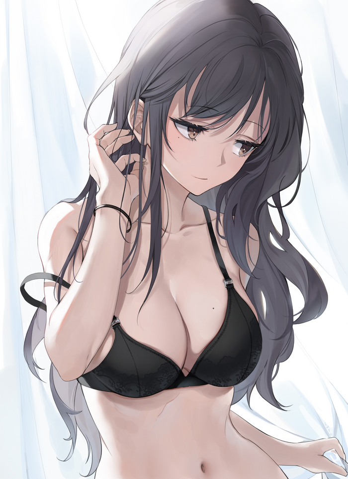 Hey, sister Nice bra! - NSFW, Anime, Boobs, Anime art, Bra, Navel, Original character