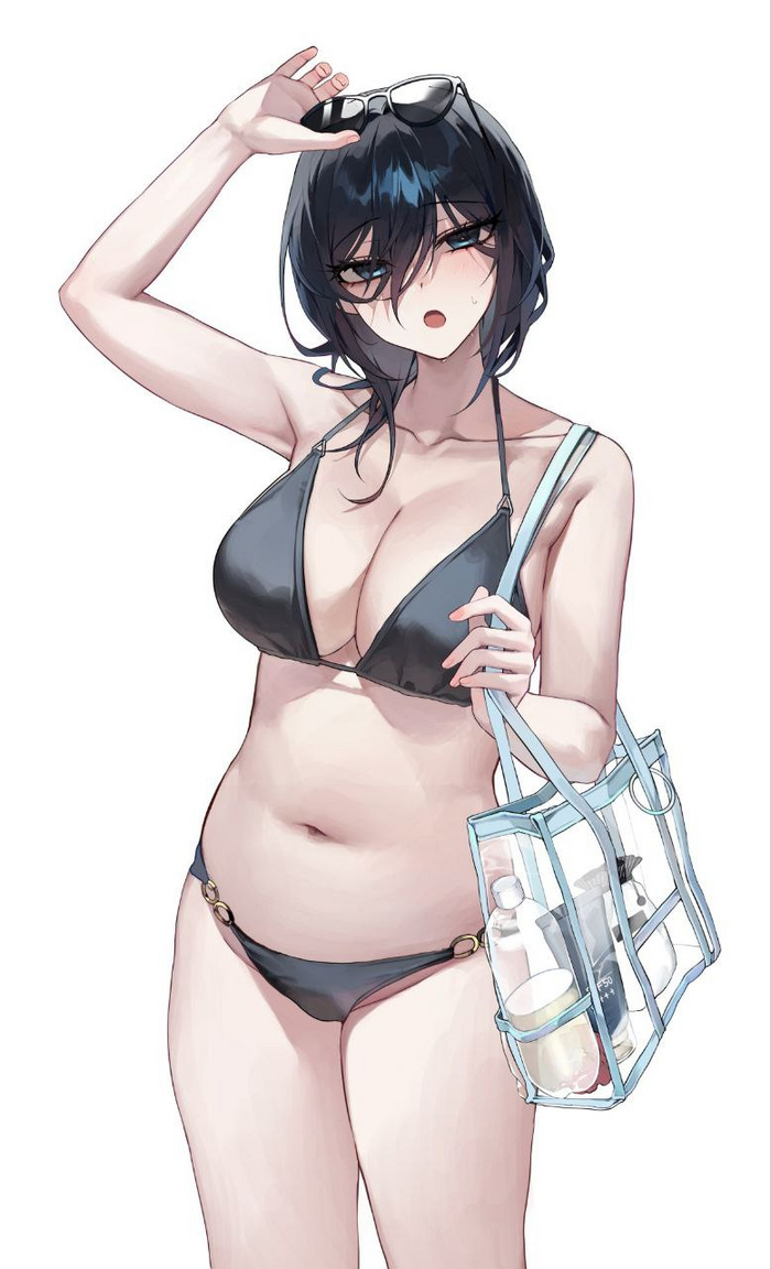 Realistic tummy - NSFW, Anime, Anime art, Original character, Swimsuit, MILF, Ara Ara!