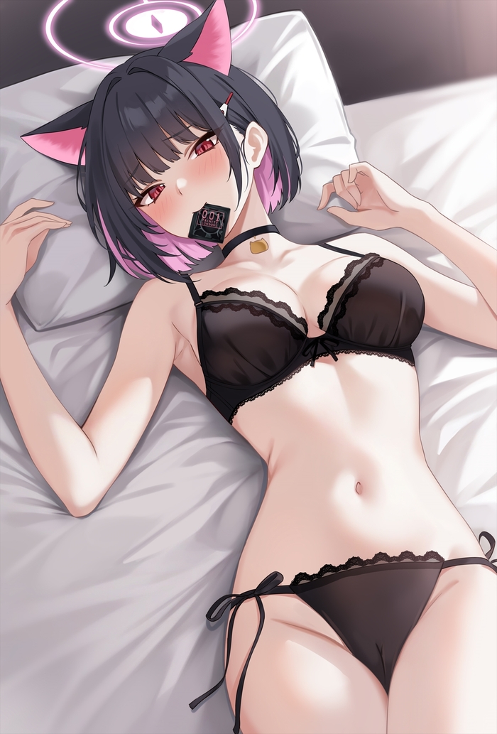 Kazusa - NSFW, Anime art, Anime, Blue archive, Kyouyama Kazusa, Animal ears, Underwear, Twitter (link)