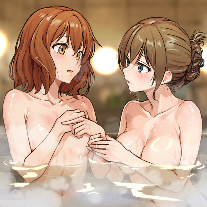 In Onsen - NSFW, Anime art, Anime, Yuri, Friend, Hibike! Euphonium, Kumiko oumae, Naked, Navel