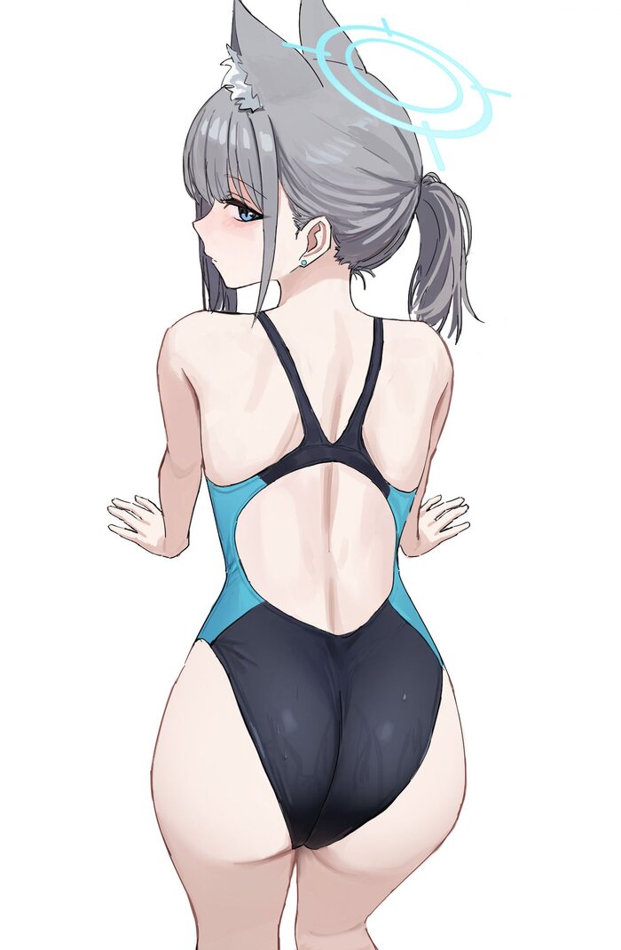 Shiroko - NSFW, Anime art, Anime, Blue archive, Sunaookami shiroko, Animal ears, Swimsuit, Twitter (link)