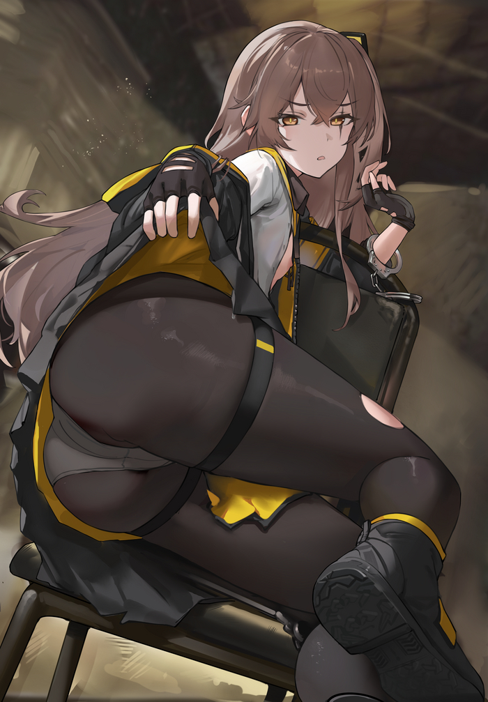 Ump45 - NSFW, Anime Art, Аниме, Girls Frontline, Ump45, Попа, Колготки, Панцу, Наручники