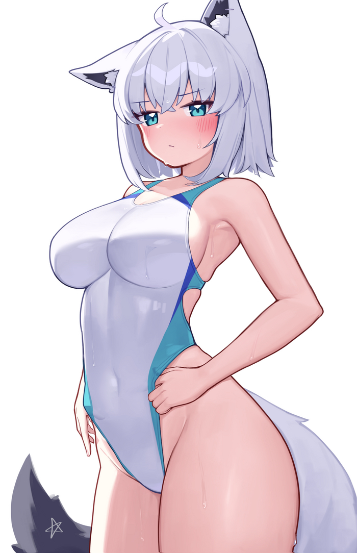 Fubuki - NSFW, Anime Art, Аниме, Virtual YouTuber, Hololive, Shirakami Fubuki, Animal Ears, Хвост, Купальник