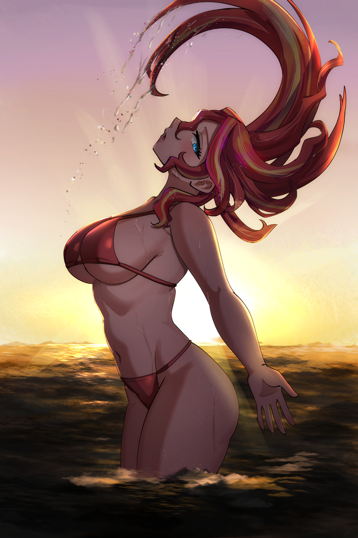 Sunset is shameless at sunset - NSFW, My little pony, PonyArt, MLP Edge, Humanization, Sunset shimmer, Tzc