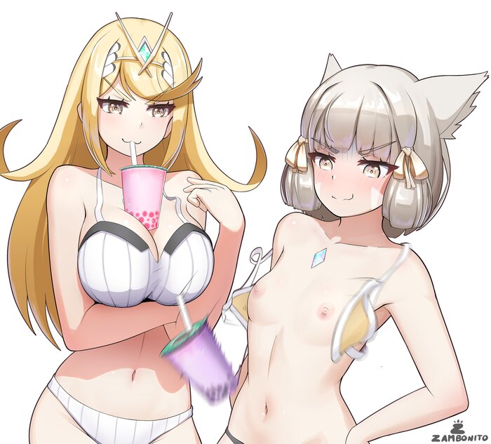 Mythra показала свой преимущества перед Nia - NSFW, Аниме, Сиськи, Anime Art, Купальник, Animal Ears, Xenoblade, Mio, Mythra, Длиннопост