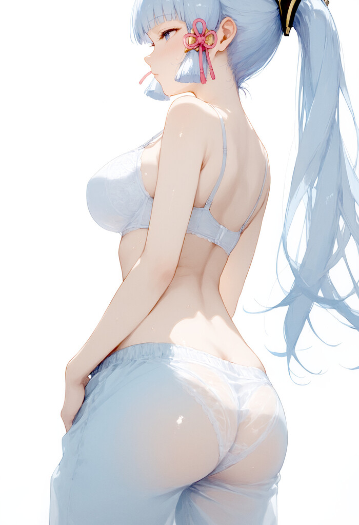 Ayaka - NSFW, Anime art, Anime, Girls, Games, Genshin impact, Kamisato Ayaka (Genshin Impact), Hand-drawn erotica, Underpants, Pantsu, Bra, Underwear, Neural network art