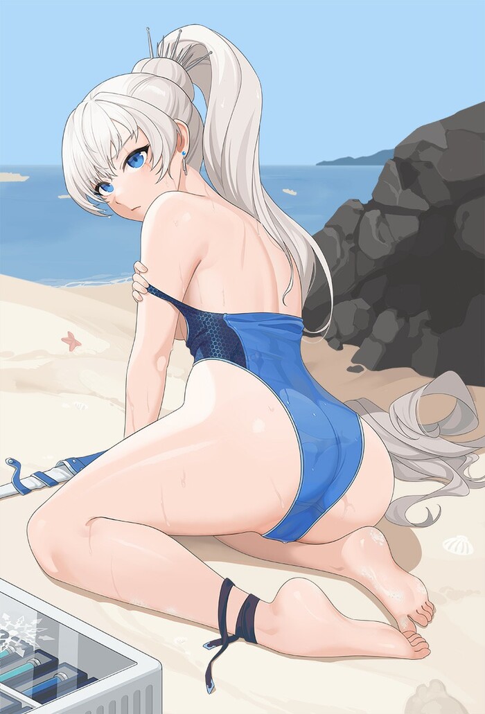 Вайсс - NSFW, Weiss Schnee, Pixiv, Бедра, Аниме, Купальник, Попа, Anime Art, RWBY