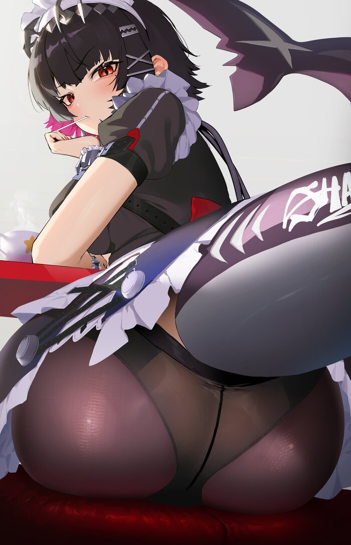 Akulk - NSFW, Anime art, Anime, Zenless Zone Zero, Ellen Joe (zzz), Housemaid, Booty, Tail, Pantsu