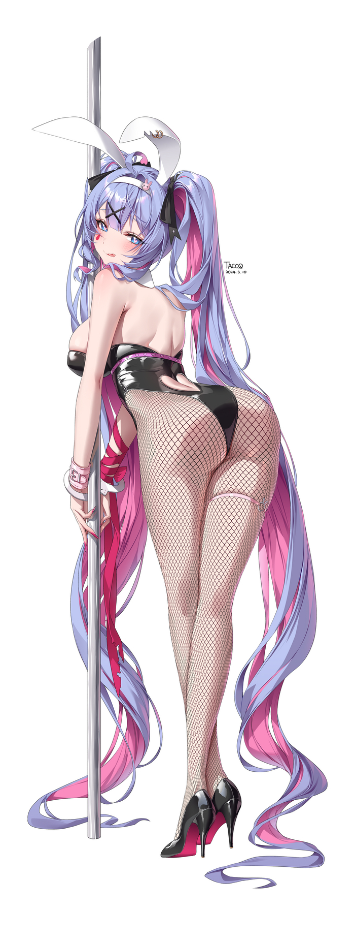 Hatsune Miku #104 - NSFW, Anime art, Anime, Hatsune Miku, Long hair, Vocaloid, Shoes, Net, High heels, Bunnysuit, Blush, Bunny ears, Tights, Ribbon, Sideboob, Longpost