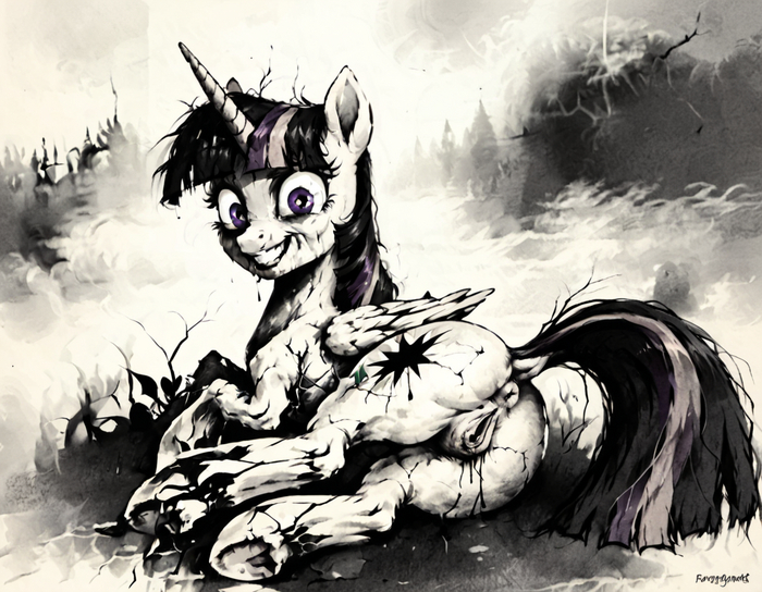 Scary - NSFW, My little pony, PonyArt, MLP Explicit, MLP anatomically correct, Neural network art, Twilight sparkle, Darkpony