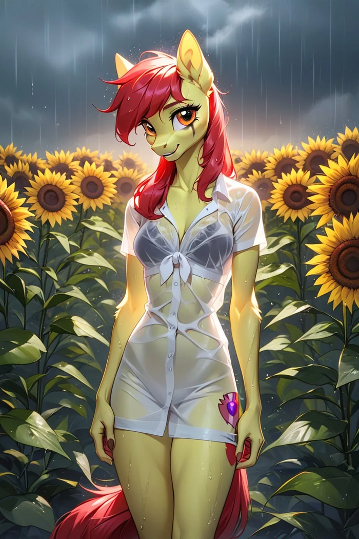 It's a pretty rainy day today - NSFW, My, My little pony, Erotic, Нейронные сети, Boobs, PonyArt, MLP Edge, Applebloom, Anthro