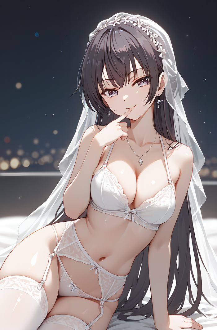 Alice or Yuki? - NSFW, Anime, Anime art, Alisa Mikhailovna Kujou, Tokidoki Bosotto Russia-go de Dereru Tonari no Aly, Roshidere, Underwear, Stockings, Veil, Bride, Neural network art, Pixiv, Longpost