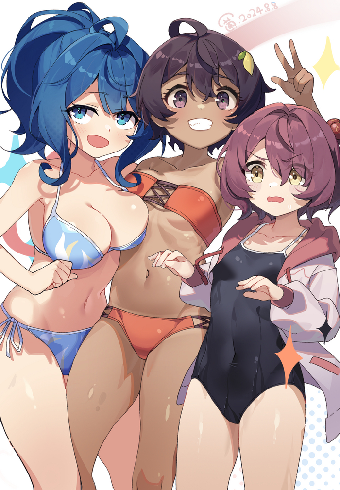 Mandatory beach episode - NSFW, Anime, Anime art, Yanami Anna, Yakishio Lemon, Komari Chika, Make Heroine ga Oosugiru!, Swimsuit, Mat, Longpost