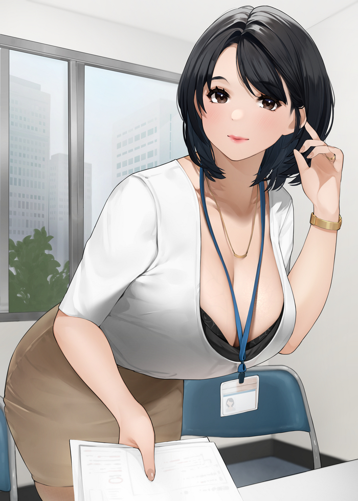 Office lady - NSFW, Art, Anime art, Anime, Original character, MILF, Sakura no tomoru hi E, Boobs, Office workers, Erotic, Hand-drawn erotica, Longpost