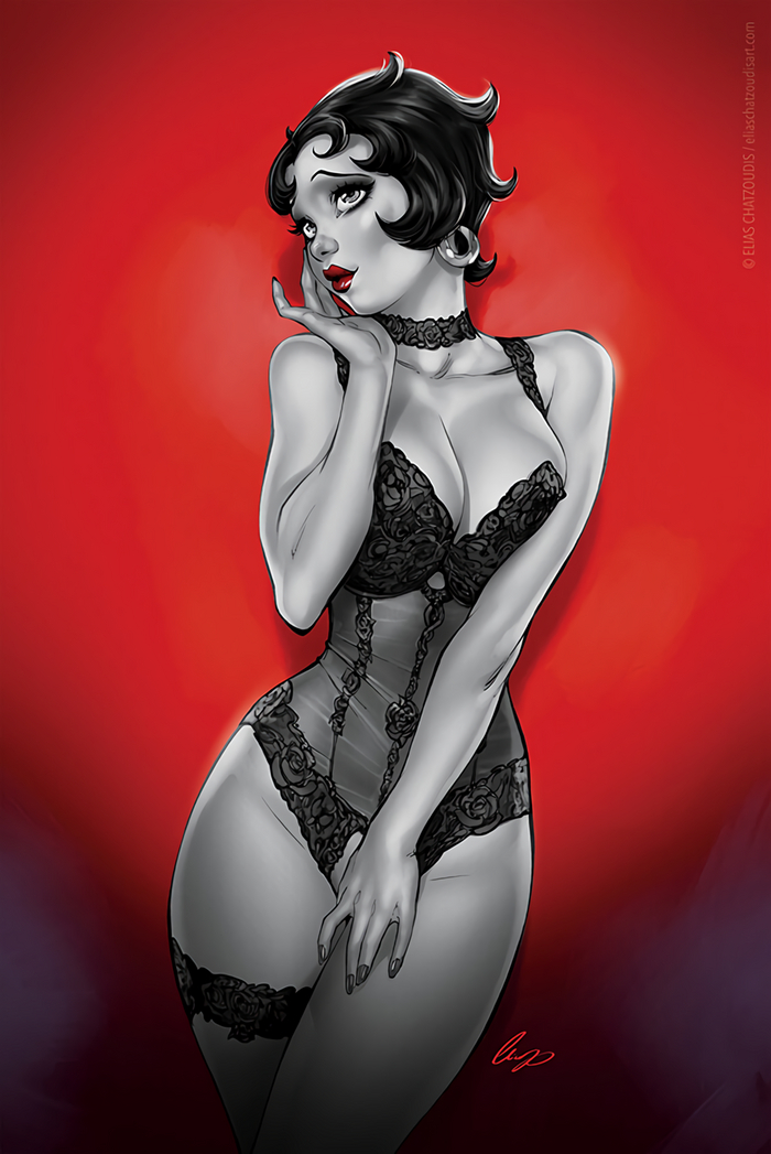 Betty Boop от Elias-Chatzoudis - NSFW, Арт, Мультфильмы, Сиськи, Рисованная эротика, Betty Boop, Длиннопост