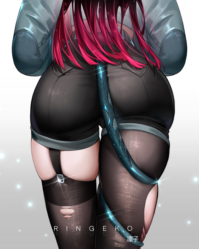 Jane Dou - NSFW, Anime art, Anime, Zenless Zone Zero, Jane Doe (zzz), Booty, Tail, Ringeko, Longpost