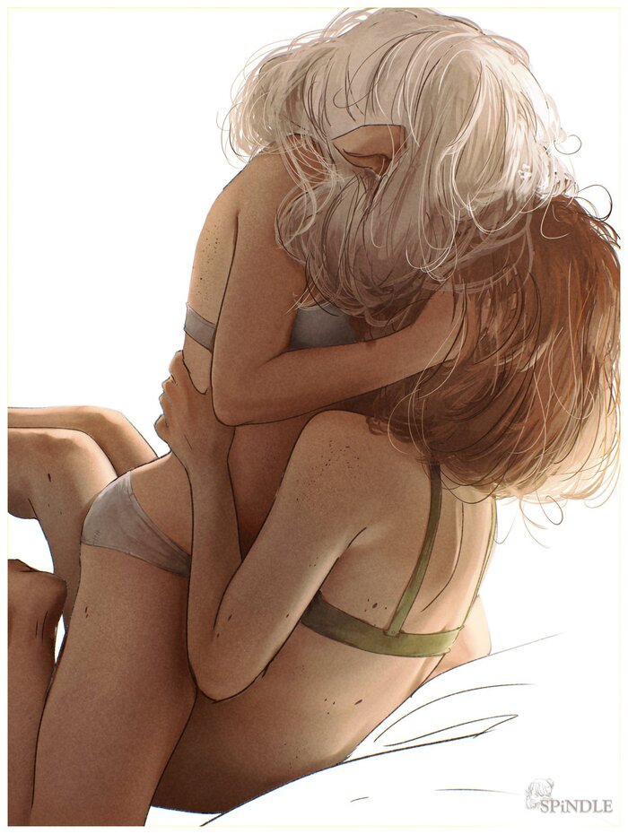 Original - NSFW, Anime art, Anime, Friend, Yuri, Original character, Elves, Underwear, Kiss, Twitter (link)