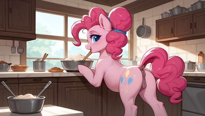 Ponka at work - NSFW, My little pony, PonyArt, MLP Explicit, MLP anatomically correct, Neural network art, Pinkie pie