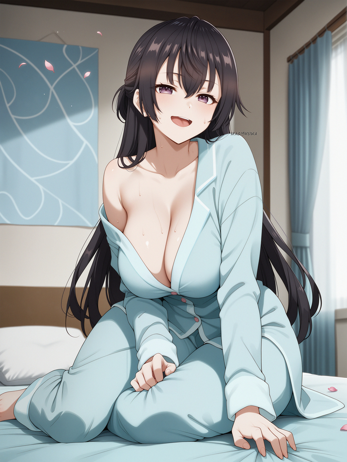 Yuki - NSFW, Anime, Anime art, Tokidoki Bosotto Russia-go de Dereru Tonari no Aly, Suou Yuki, Pajamas, Boobs, Neural network art