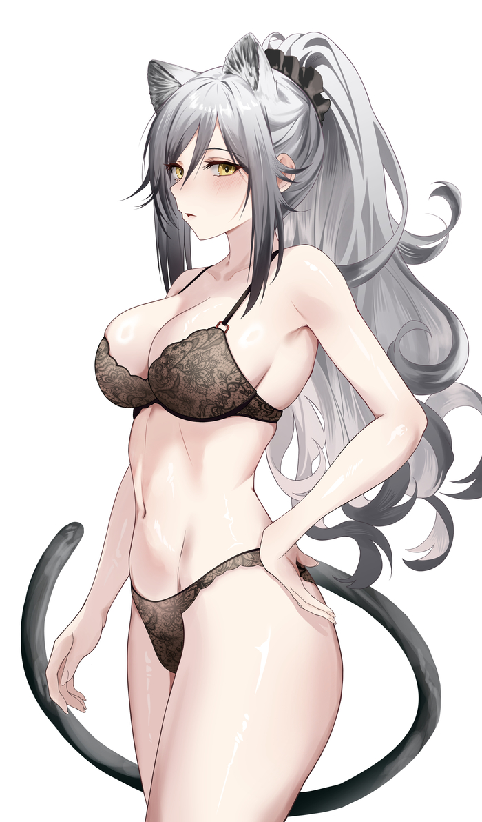 Schwarz - NSFW, Anime art, Anime, Arknights, Schwarz, Animal ears, Underwear, Tail