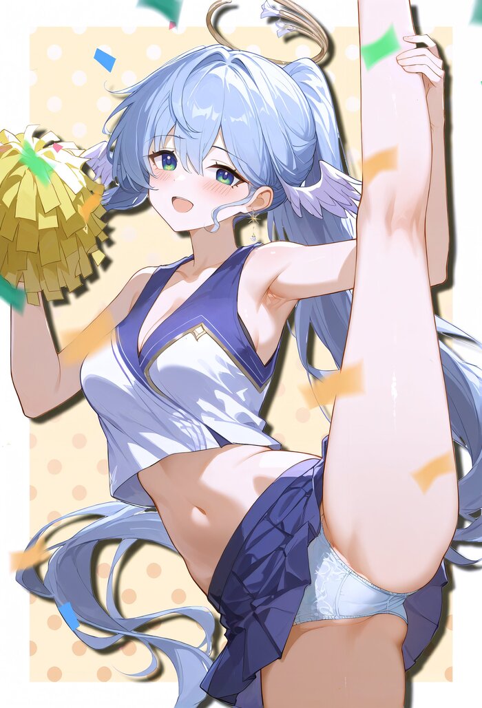 Robin cheerleader - NSFW, Anime art, Anime, Girls, Games, Honkai: Star Rail, Robin (Honkai: Star Rail), Pantsu, Underpants, Hand-drawn erotica, Cheerleading, Neural network art