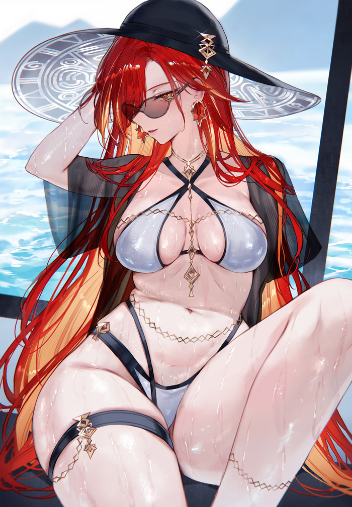 Mavuika - NSFW, Anime art, Anime, Genshin impact, Mavuika (Genshin Impact), Swimsuit, Qiandaiyiyu