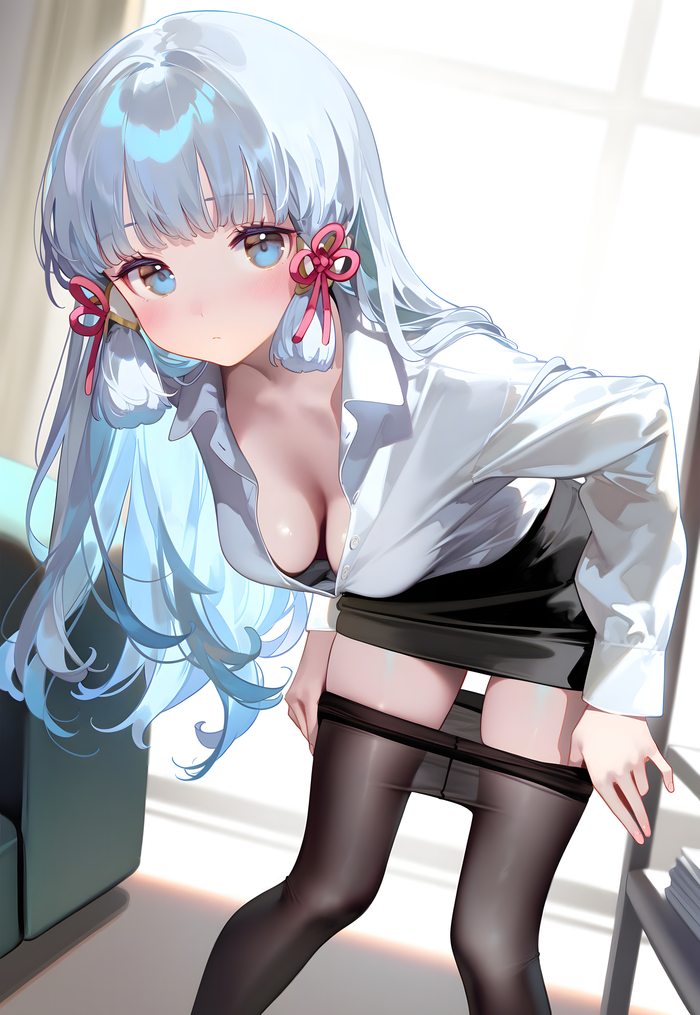 Cutie Ayaka - NSFW, Anime, Anime art, Kamisato Ayaka (Genshin Impact), Genshin impact, Tights, Boobs, Neural network art