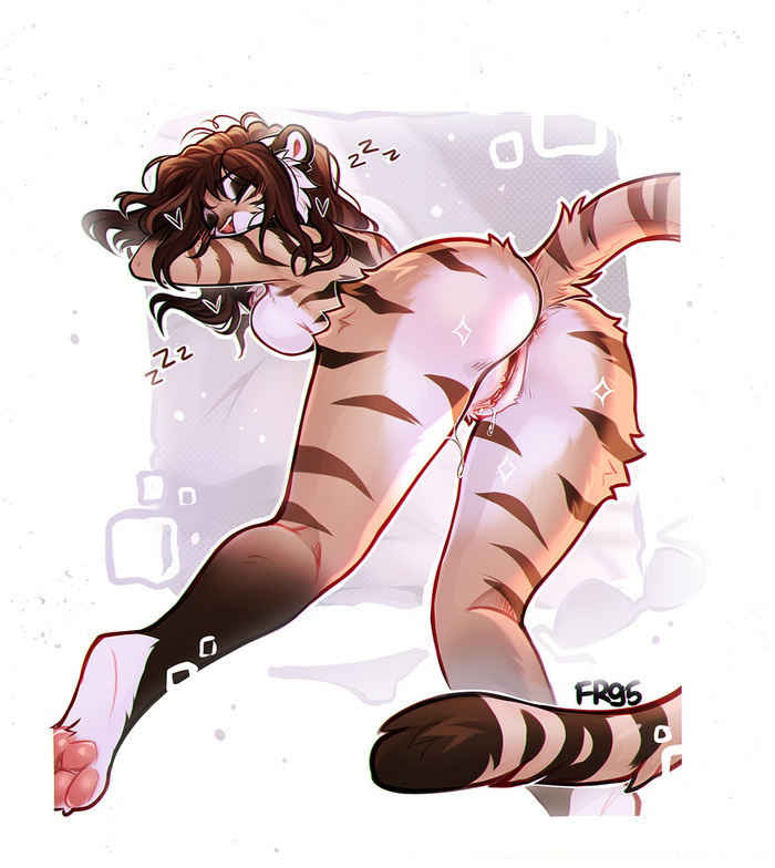 Sleepy Bisha - NSFW, Фурри, Антро, f-R95, Furry Tiger, Половые губы, Попа