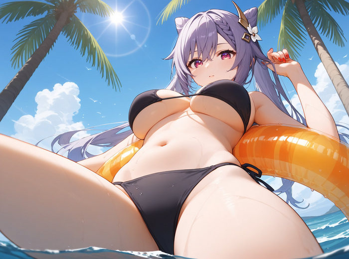 Ke Qing - NSFW, Genshin impact, Keqing (Genshin Impact), Art, Girls, Games, Anime art, Anime, Neural network art, Swimsuit