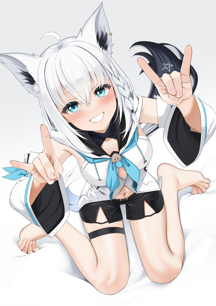 Chanterelle - NSFW, Anime art, Anime, Virtual youtuber, Hololive, Shirakami fubuki, Casino (artist), Animal ears, Tail, Hand-drawn erotica, Longpost