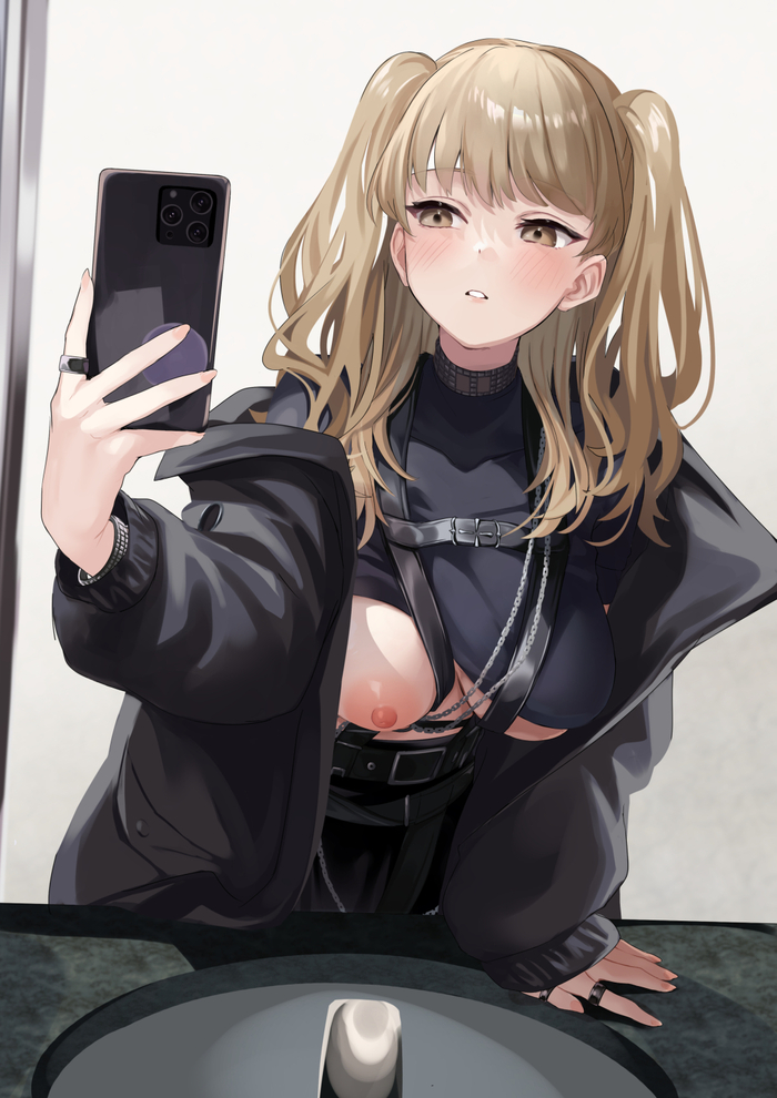 Selfie - NSFW, Anime, Anime art, Sister cleaire, Nijisanji, Virtual youtuber, Girls, Selfie, Smartphone, Art, Boobs