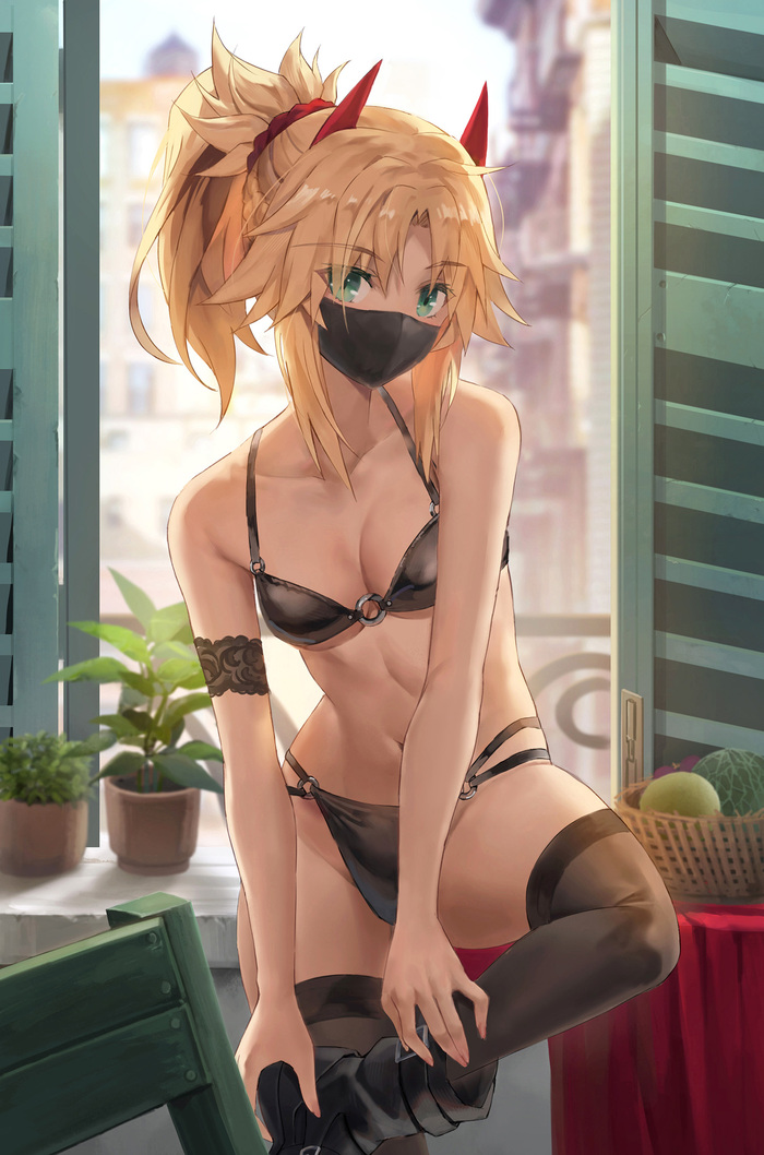 Мордрэд - NSFW, Аниме, Anime Art, Рисованная эротика, Fate, Fate Apocrypha, Mordred, Нижнее белье, Панцу, Бюстгальтер, Tonee, Девушка с рогами, Длиннопост