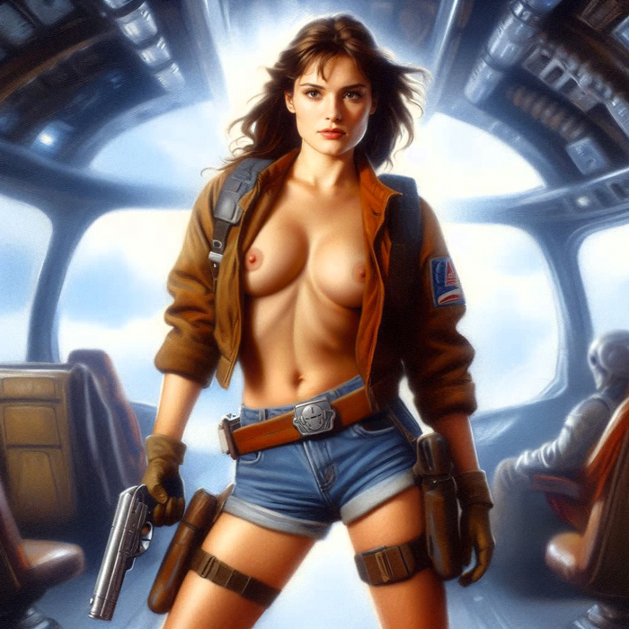 Ranger - NSFW, My, Neural network art, Erotic, Stable diffusion, Boobs, Art, Pistols