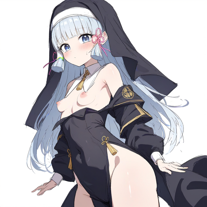 Shall I forgive you your sins? - NSFW, Anime, Anime art, Kamisato Ayaka (Genshin Impact), Genshin impact, Nun, Boobs, Girls, Neural network art, Longpost